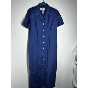 Vintage Jessica Howard Women’s Linen Blend Button Down Lined Dress Sz 8P Padded